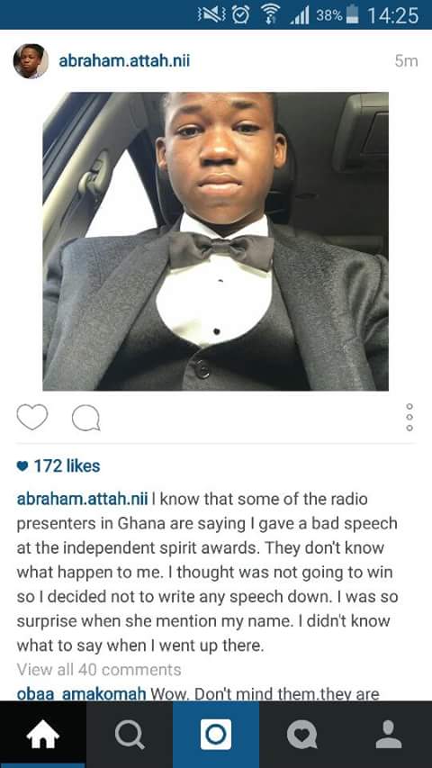 Abraham Attah reacted to the reported ridicule of his speech 