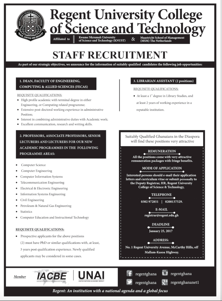 Job opportunities at Regent University